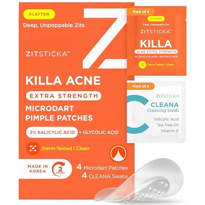 ZitSticka Extra Strength Killa Acne Patches for Face - World's Most Potent Pimple Patch with Fast-Acting Microdarts - Starts Working within 2 Hours for Deep, Early-Stage Zits & Blemish - 4 Count - Image 1