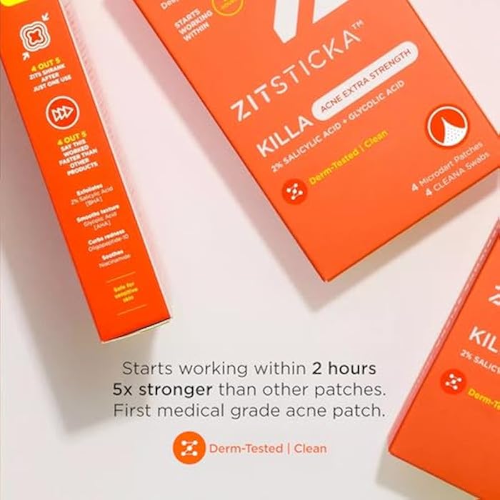 ZitSticka Extra Strength Killa Acne Patches for Face - World's Most Potent Pimple Patch with Fast-Acting Microdarts - Starts Working within 2 Hours for Deep, Early-Stage Zits & Blemish - 4 Count - Image 4
