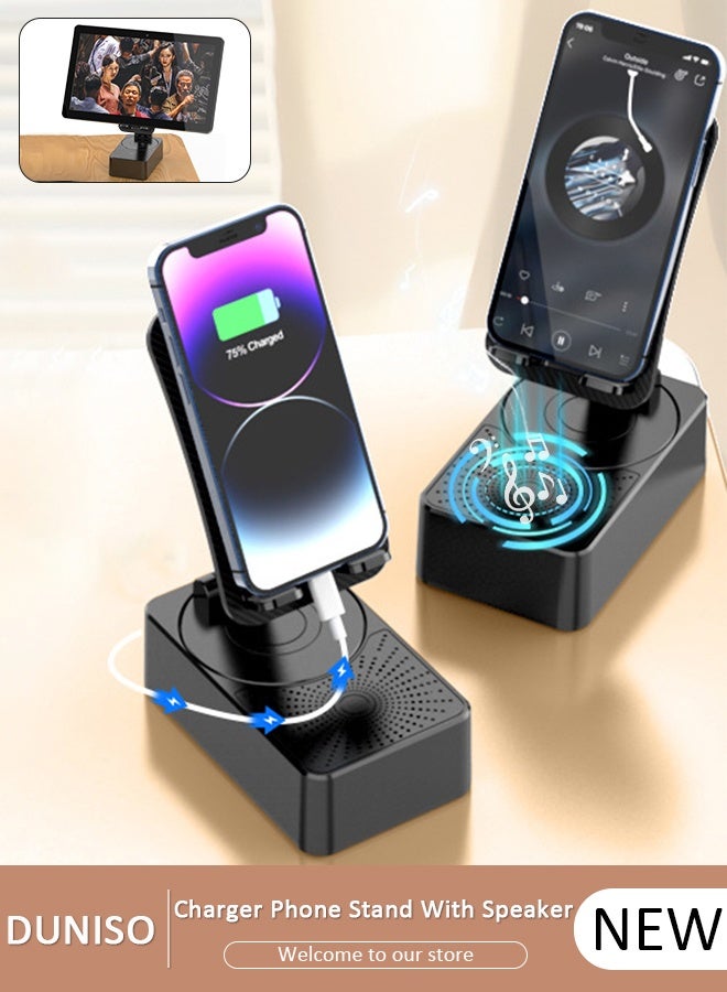 DUNISO Cell Phone Stand Three-In-One Bluetooth Speaker & Phone Stand & Power Bank  Rotatable 5000mAh Portable Speakers Phone Charger Stand for Desk - Image 1