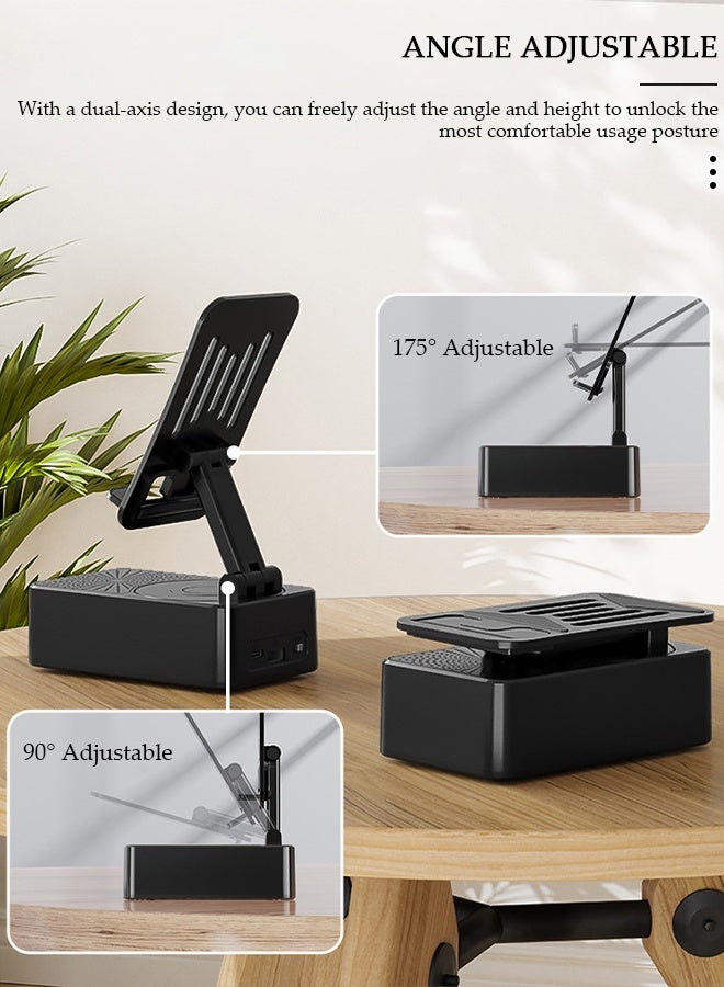 DUNISO Cell Phone Stand Three-In-One Bluetooth Speaker & Phone Stand & Power Bank  Rotatable 5000mAh Portable Speakers Phone Charger Stand for Desk - Image 2