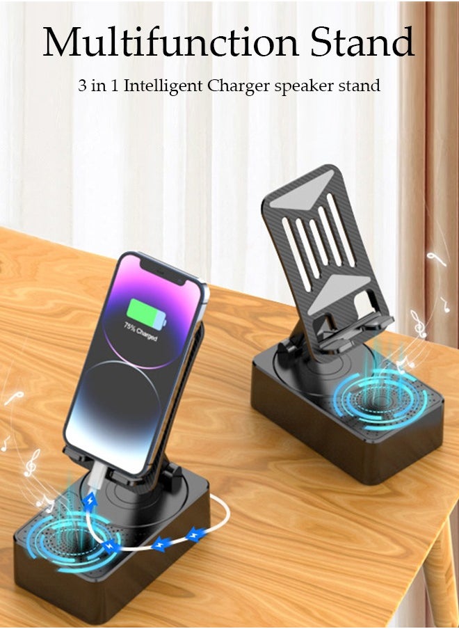 DUNISO - Cell Phone Stand Three-In-One Bluetooth Speaker & Phone Stand & Power Bank  Rotatable 5000mAh Portable Speakers Phone Charger Stand for Desk - Image 1