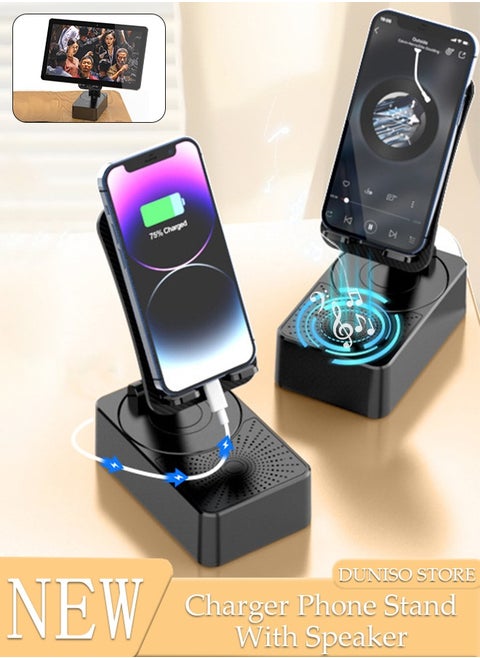 Cell Phone Stand Three-In-One Bluetooth Speaker & Phone Stand & Power Bank  Rotatable 5000mAh Portable Speakers Phone Charger Stand for Desk