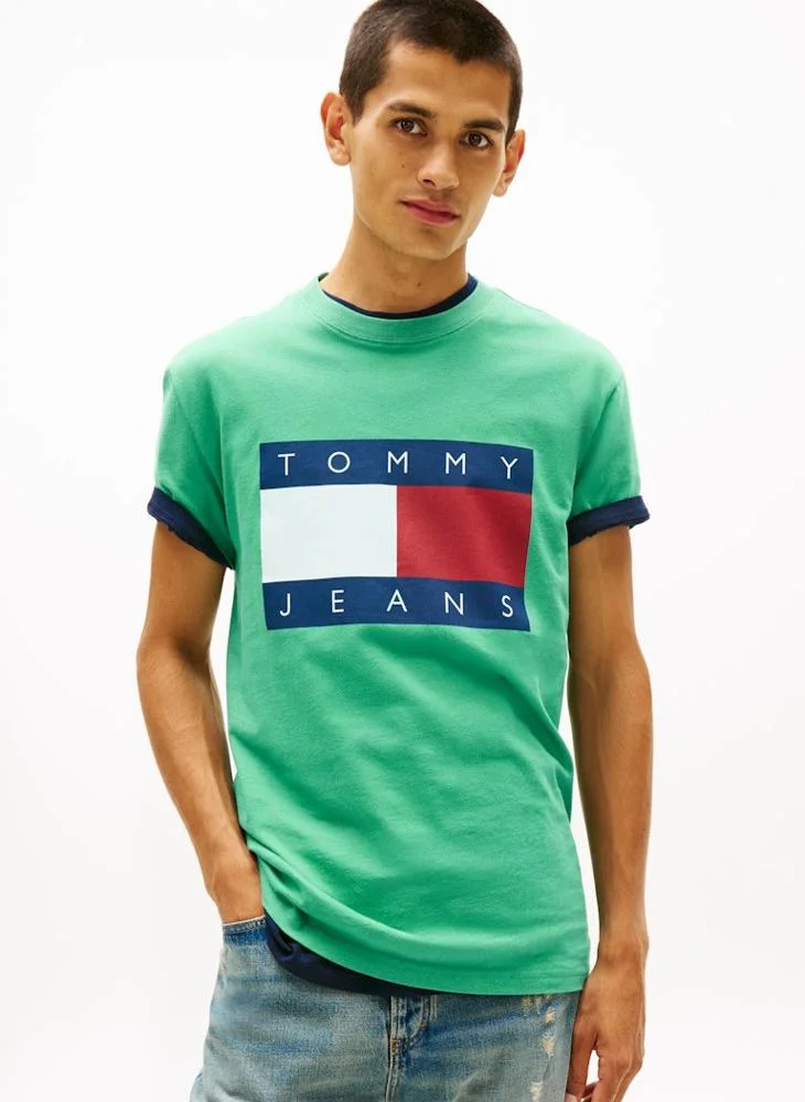 Flag Badge Jersey Crew Neck T-Shirt
