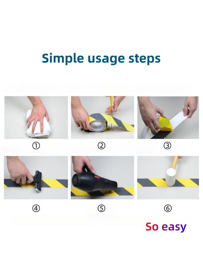 NOVOLAN Anti Slip Tape 2 Rolls Pack, 5cm x 5m Non-Slip Grit Tape, Heavy Duty Adhesive Grip Tape for Stairs, High Traction Safety Tape, Waterproof PVC Strips for Steps, Indoor & Outdoor (yellow black) - Image 5