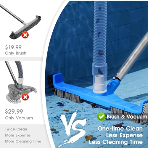 TidyMister (2025 Upgraded) 20" 2 in 1 Pool Brush Vacuum Head with Swivel Hose Connection & Sturdy Nylon Bristles for Heavy Duty Inground & Above- Ground Pool Cleaning - Connecting 1-1/4" or 1-1/2" Hose (No Pole) - Image 5