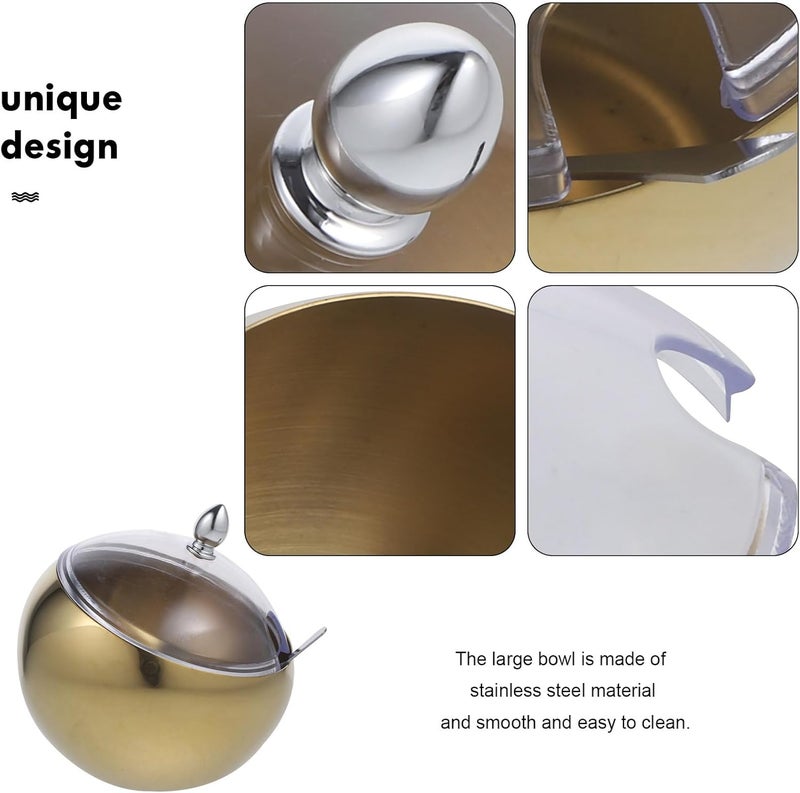 Stainless Steel Sauce Bowl with Lid and Oblique Mouth, Gold Spherical Condiment Container for Restaurant Buffet Serving, Multipurpose Seasoning and Fruit Salad Bowl - Image 3