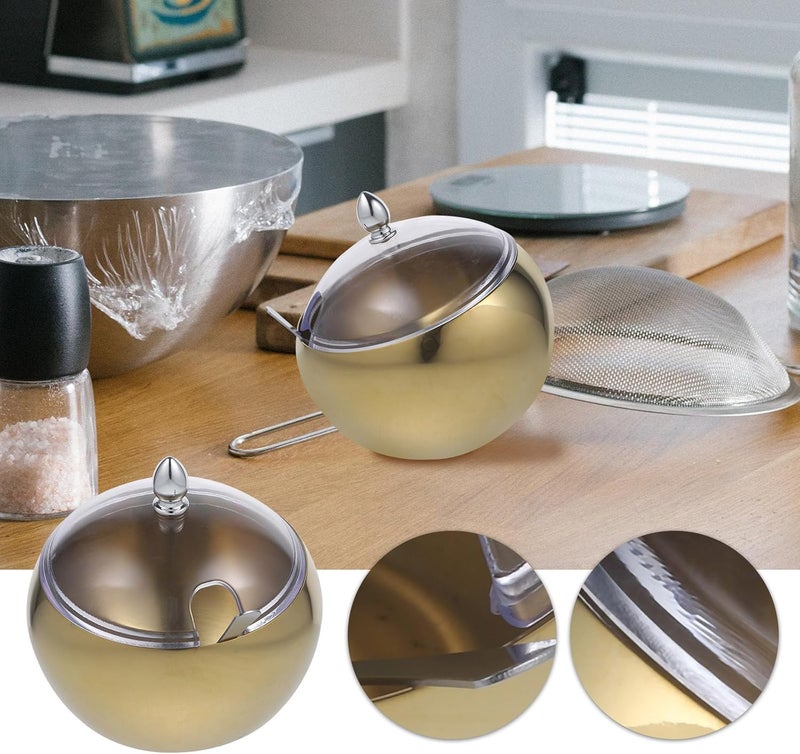 Stainless Steel Sauce Bowl with Lid and Oblique Mouth, Gold Spherical Condiment Container for Restaurant Buffet Serving, Multipurpose Seasoning and Fruit Salad Bowl - Image 4