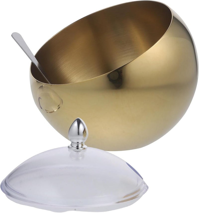 Stainless Steel Sauce Bowl with Lid and Oblique Mouth, Gold Spherical Condiment Container for Restaurant Buffet Serving, Multipurpose Seasoning and Fruit Salad Bowl - Image 1