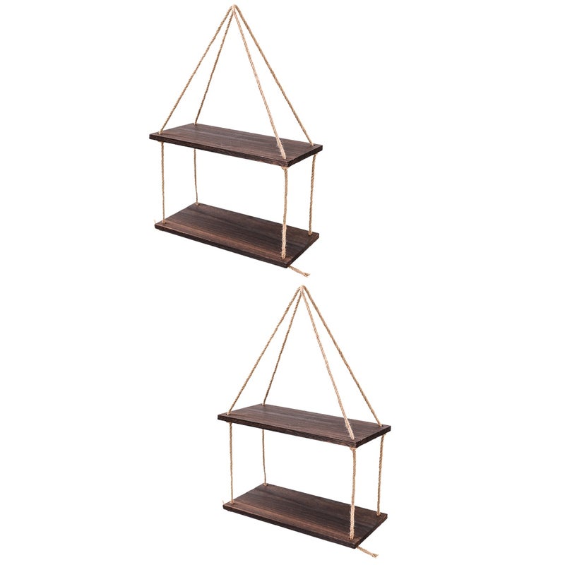 2 Sets Hanging Shelves for Wall Storage Rustic Wood Floating Shelves for Bedroom Bathroom Living Room - Image 1