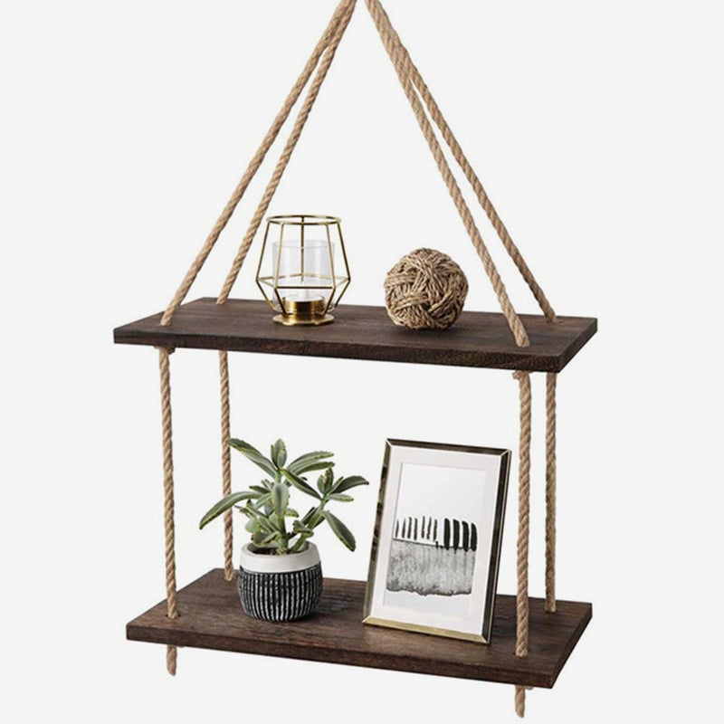 2 Sets Hanging Shelves for Wall Storage Rustic Wood Floating Shelves for Bedroom Bathroom Living Room - Image 4