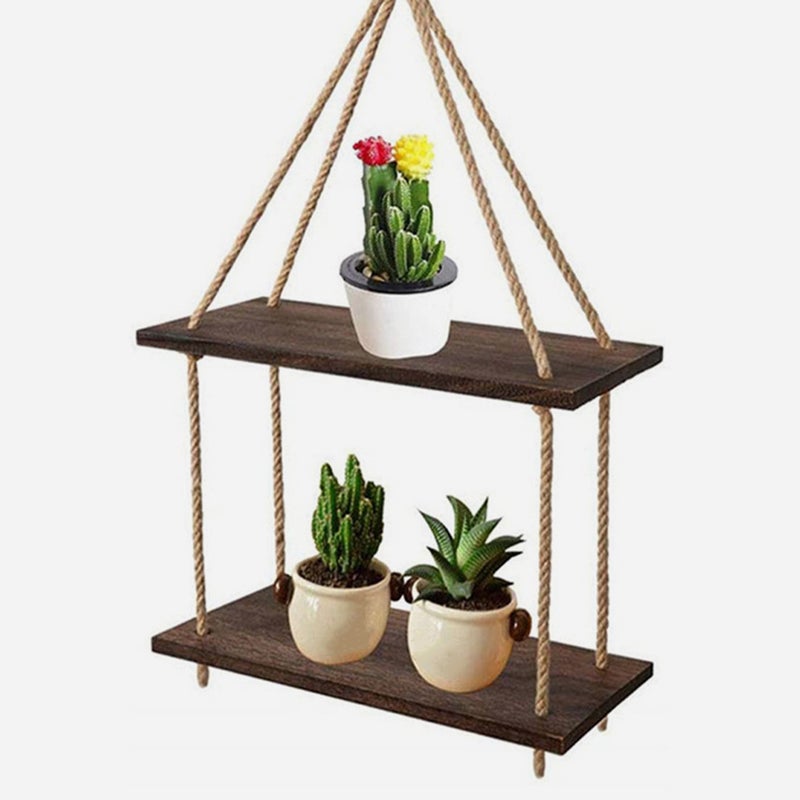 2 Sets Hanging Shelves for Wall Storage Rustic Wood Floating Shelves for Bedroom Bathroom Living Room - Image 3