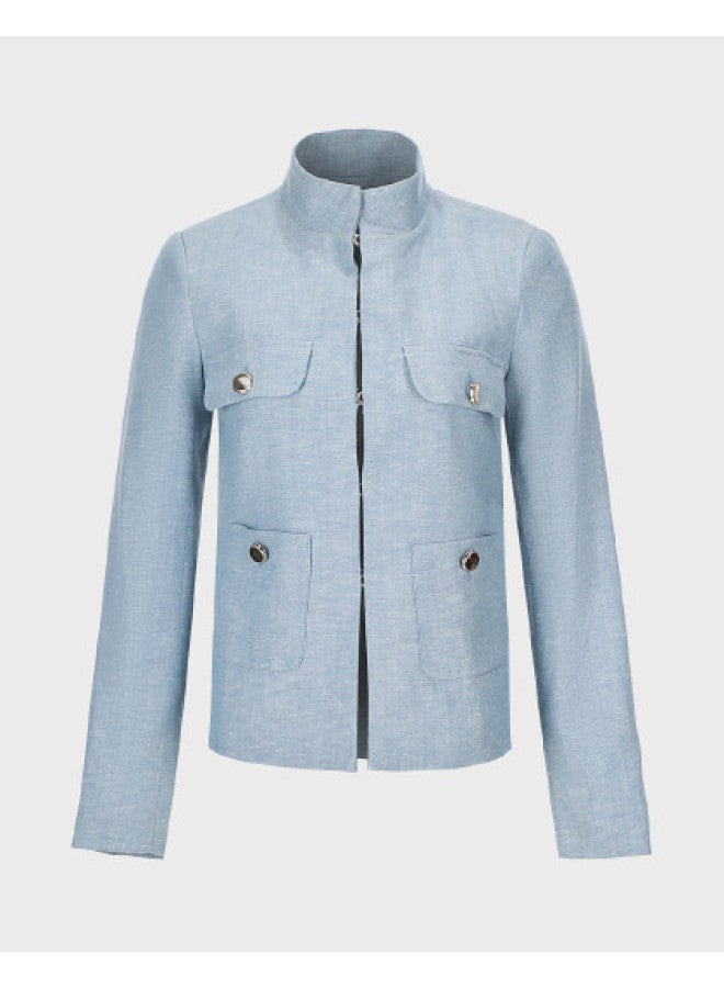 Zara women's Solid Color High-end Minimalist Quiet Luxury Button-up Shoulder Padded Stand Collar Blazer - Image 1
