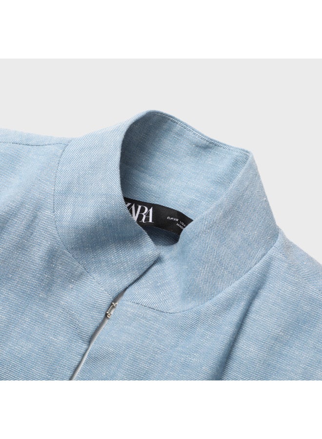 Zara women's Solid Color High-end Minimalist Quiet Luxury Button-up Shoulder Padded Stand Collar Blazer - Image 4