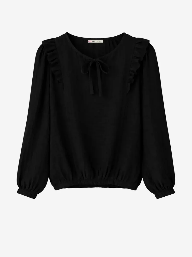MixRay MIXRAY Textured Frilly Crew Neck Blouse