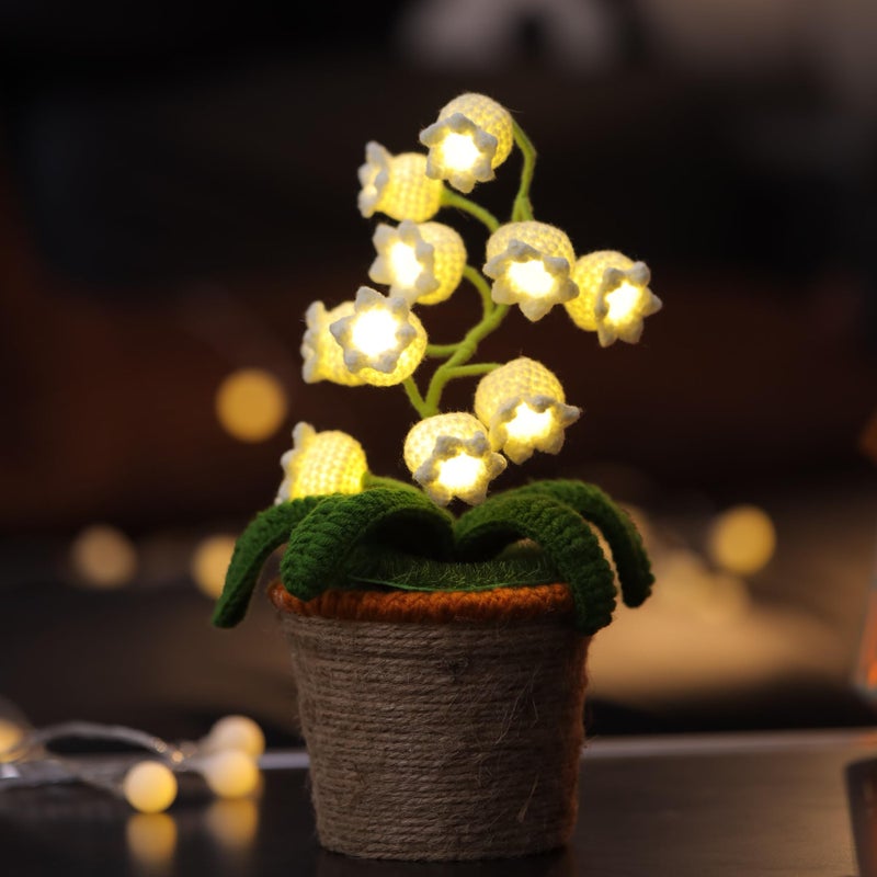 Lily of The Valley Lamp Crochet Artificial Flowers with Night Lights Cordless Table Lamp  Women Gift Ideas for Christmas Valentine Mothers Day Desk Home Decorations