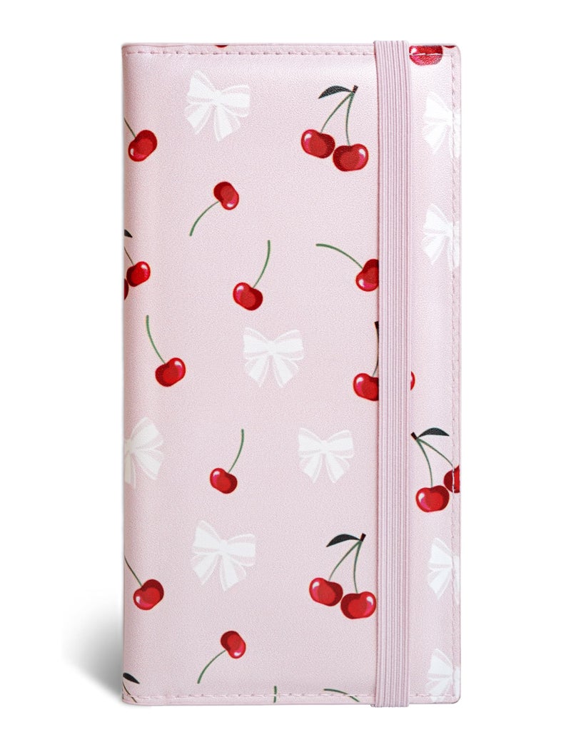 Yarnic Checkbook Cover for Personal Checkbook, Checkbook Holder with Pen Holder & Built-in Clear Plastic Divider for Duplicate Checks (Bow & Cherry) - Image 1