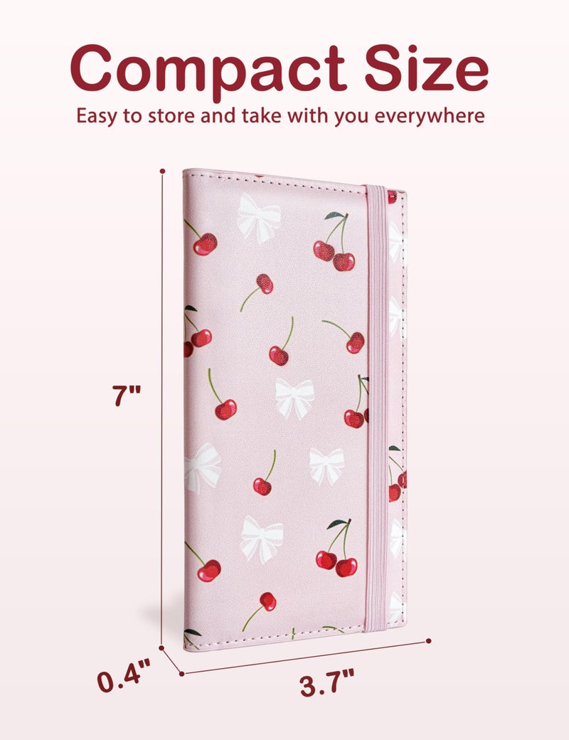 Yarnic Checkbook Cover for Personal Checkbook, Checkbook Holder with Pen Holder & Built-in Clear Plastic Divider for Duplicate Checks (Bow & Cherry) - Image 2