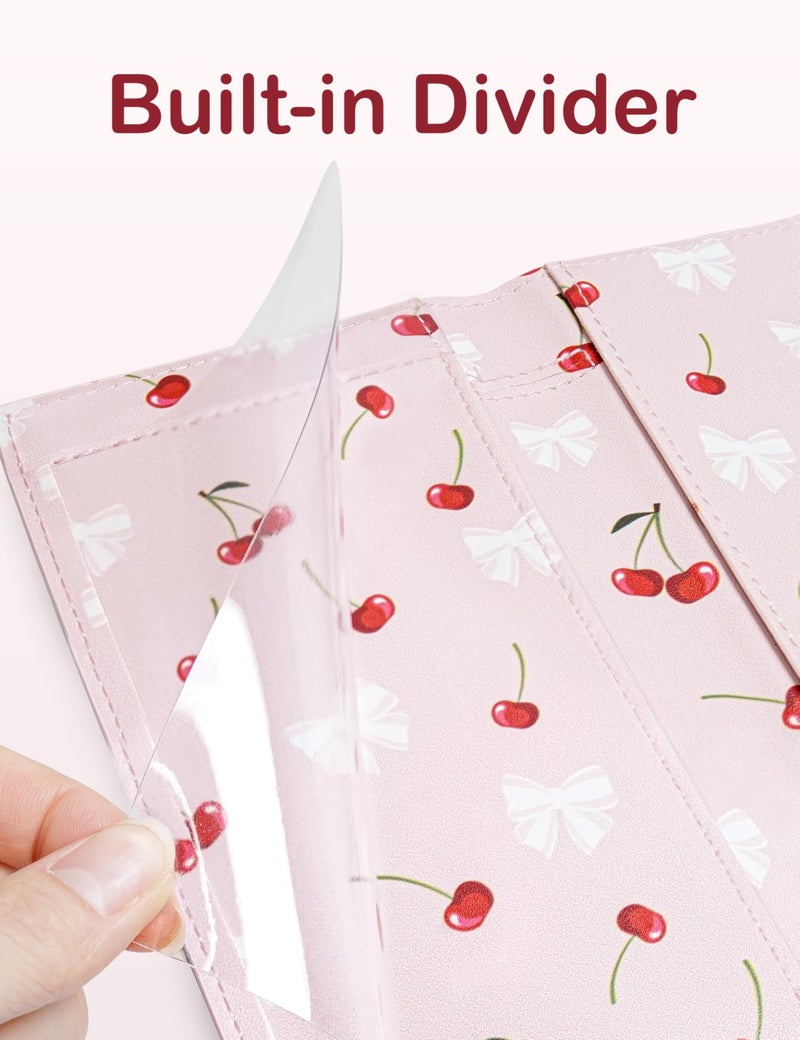 Yarnic Checkbook Cover for Personal Checkbook, Checkbook Holder with Pen Holder & Built-in Clear Plastic Divider for Duplicate Checks (Bow & Cherry) - Image 5