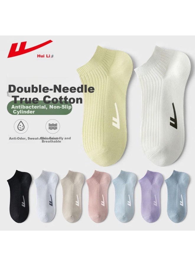 Pull Back Huanli Women's Short Socks Summer Thin Solid Color Cotton Socks Breathable Sweat-absorbent Anti-odor Ladies Boat Socks 6 Pairs - Image 1