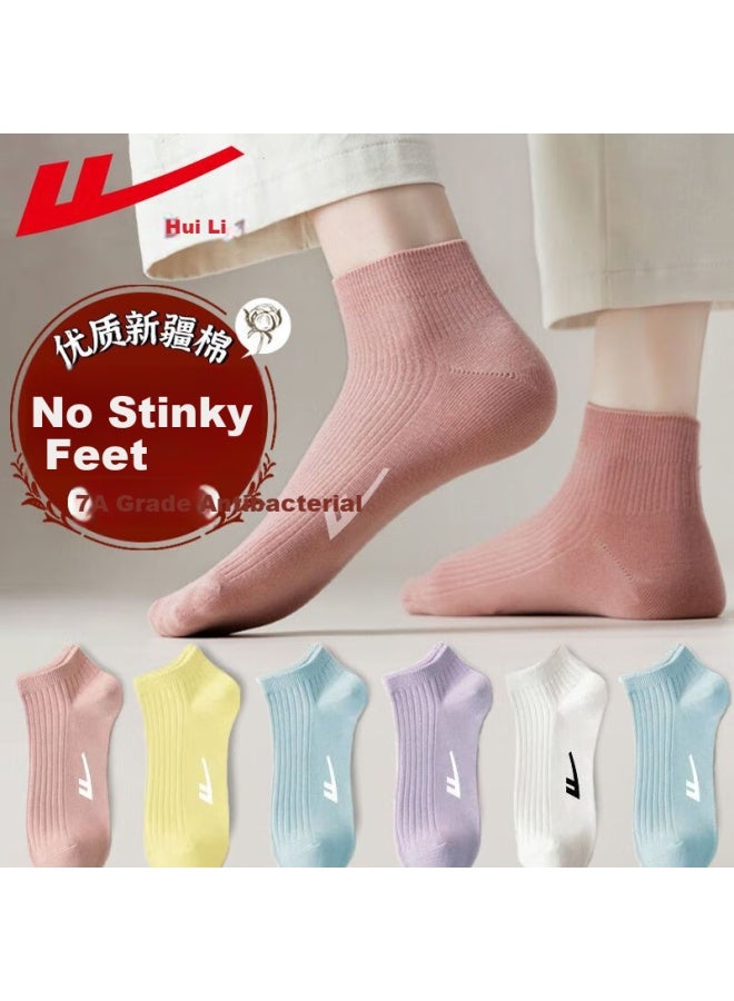 Pull Back Huanli Women's Short Socks Summer Thin Solid Color Cotton Socks Breathable Sweat-absorbent Anti-odor Ladies Boat Socks 6 Pairs - Image 2