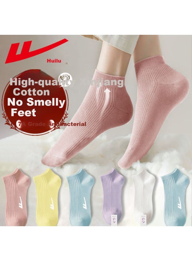 Pull Back Huanli Women's Short Socks Summer Thin Solid Color Cotton Socks Breathable Sweat-absorbent Anti-odor Ladies Boat Socks 6 Pairs - Image 3