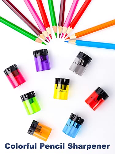 JARLINK 8 Pack Manual Pencil Sharpeners, Dual Holes Colorful Sharpener with lid for No.2/Colored/Art Pencils, Kids Adults Portable Sharpener for School Office Home and More - Image 5