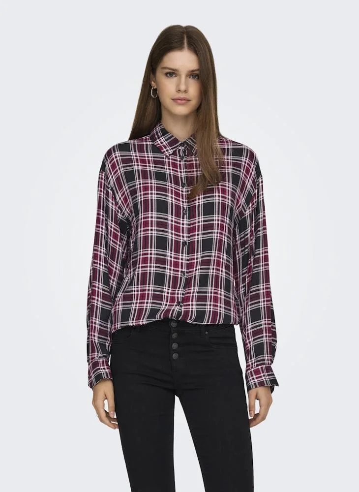 اونلي Onlevia Check Long Sleeve Loose Fit Shirt