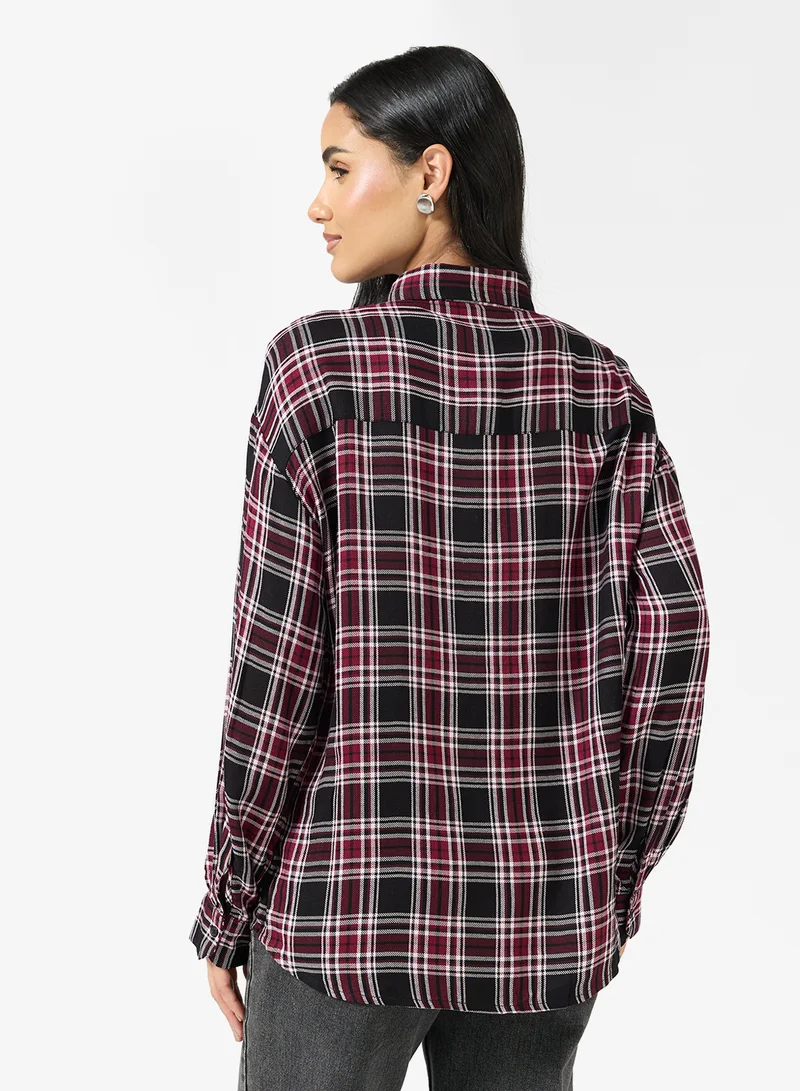 ONLY Onlevia Check Long Sleeve Loose Fit Shirt