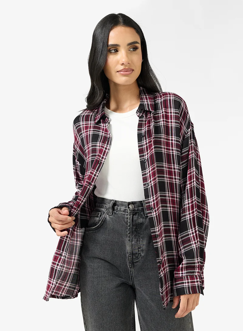 ONLY Onlevia Check Long Sleeve Loose Fit Shirt