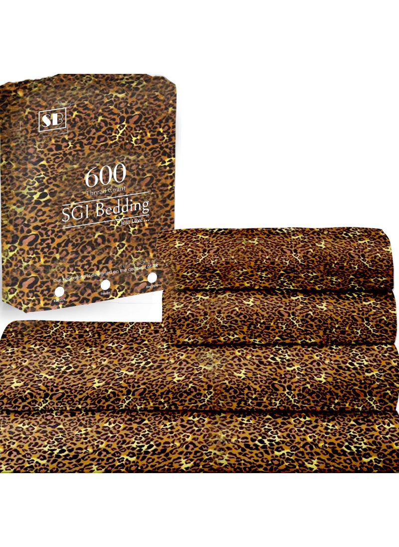SGI bedding SGI bedding 600 Thread Count 4 Piece 100 Egyptian Cotton King Size Sheets Set 15 Deep Pocket Sheet Set Premium Breathable Soft and HotelQuality Luxury Sheets  Leopard Print 