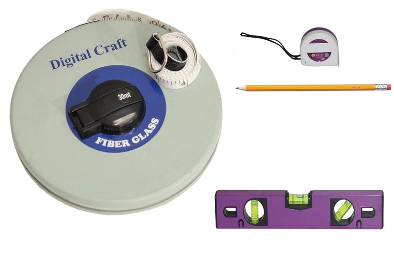 Digital Craft Digital Craft 30M Glass Fiber Leather Tape Measure Set with Spirit Level Pencil 3M Measuring Tape Precision Metric Measuring Tools for Woodworking Field Use  - Image 1