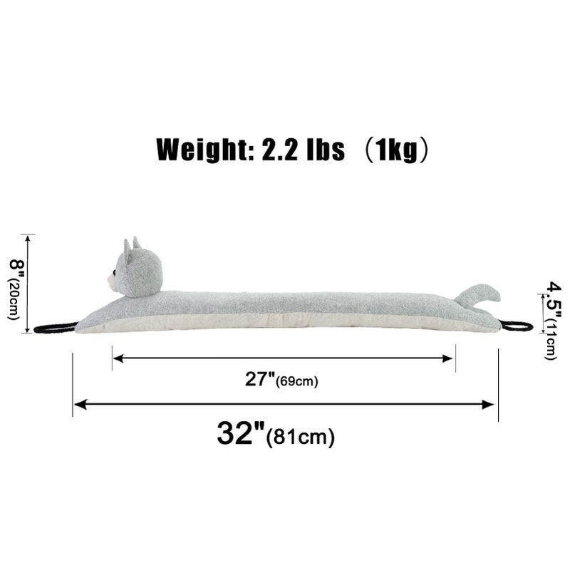 Marwood Under Door Draft Stopper Decorative Wind Stopper 32 inch for Door & Window, Weighted Animal Air Draft Stopper Snake Noise Blocker for Bottom of Door with Hanging Loops - Grey Cat - Image 2