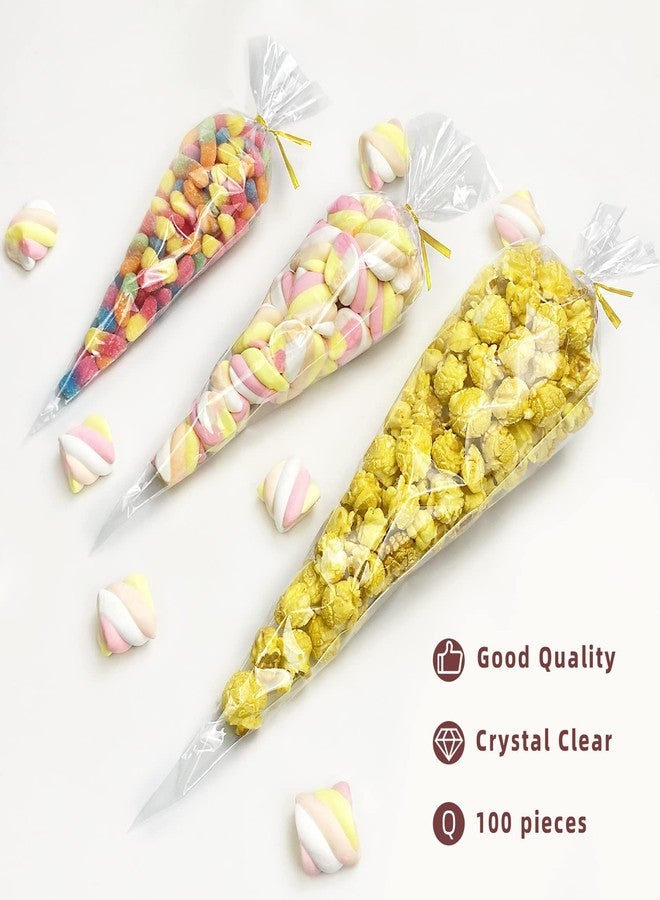 Morepack Cone Treat Bags, 100Pcs, 7x15 Inches, Clear Cellophane, with Twist Ties, for Treats, Popcorn, Candy, Party Favors - Image 3