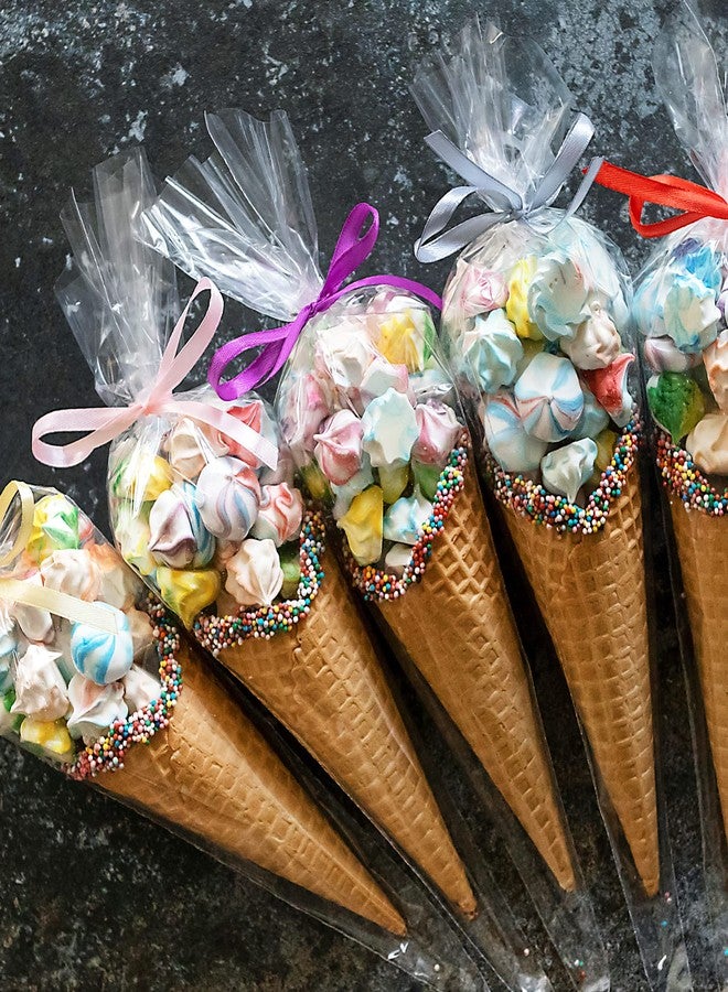 Morepack Cone Treat Bags, 100Pcs, 7x15 Inches, Clear Cellophane, with Twist Ties, for Treats, Popcorn, Candy, Party Favors - Image 5