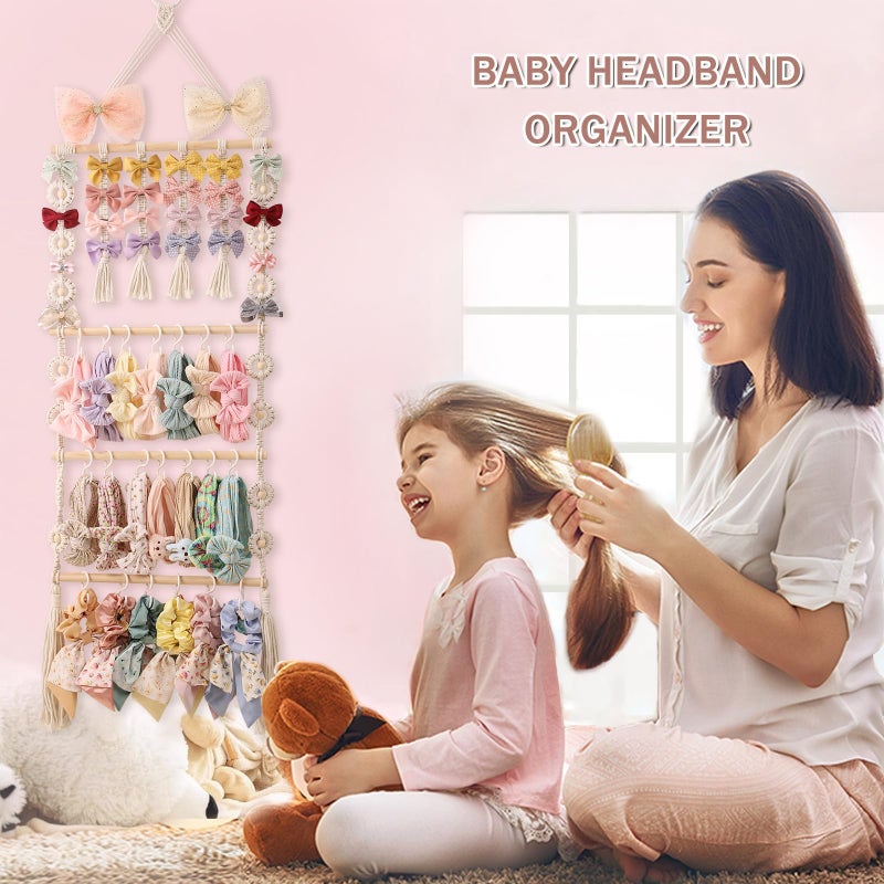 GRDYEAAR Bow Organizer for Girls, Claw Clip Organizer, Bow Hanger for Girls, Baby Girl Nursery Decor, Toddler Hair Accessory Organizerï¼ŒHanging Organizer - Image 2