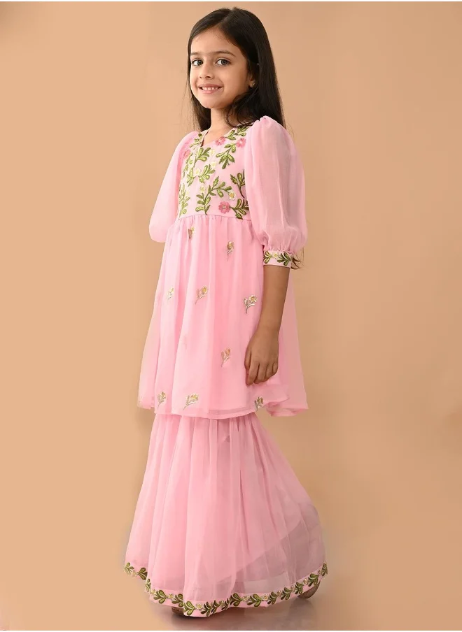 LILPICKS Embroidered Kurta with Sharara Set