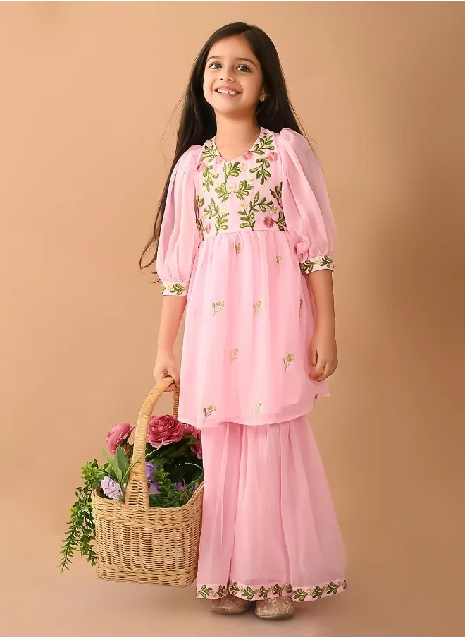 ليلك Embroidered Kurta with Sharara Set