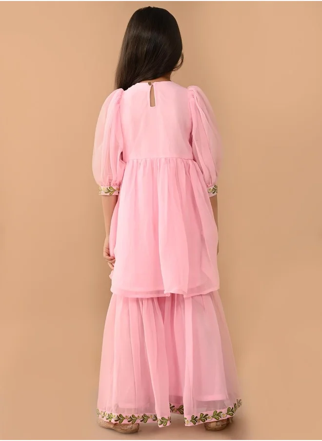 LILPICKS Embroidered Kurta with Sharara Set