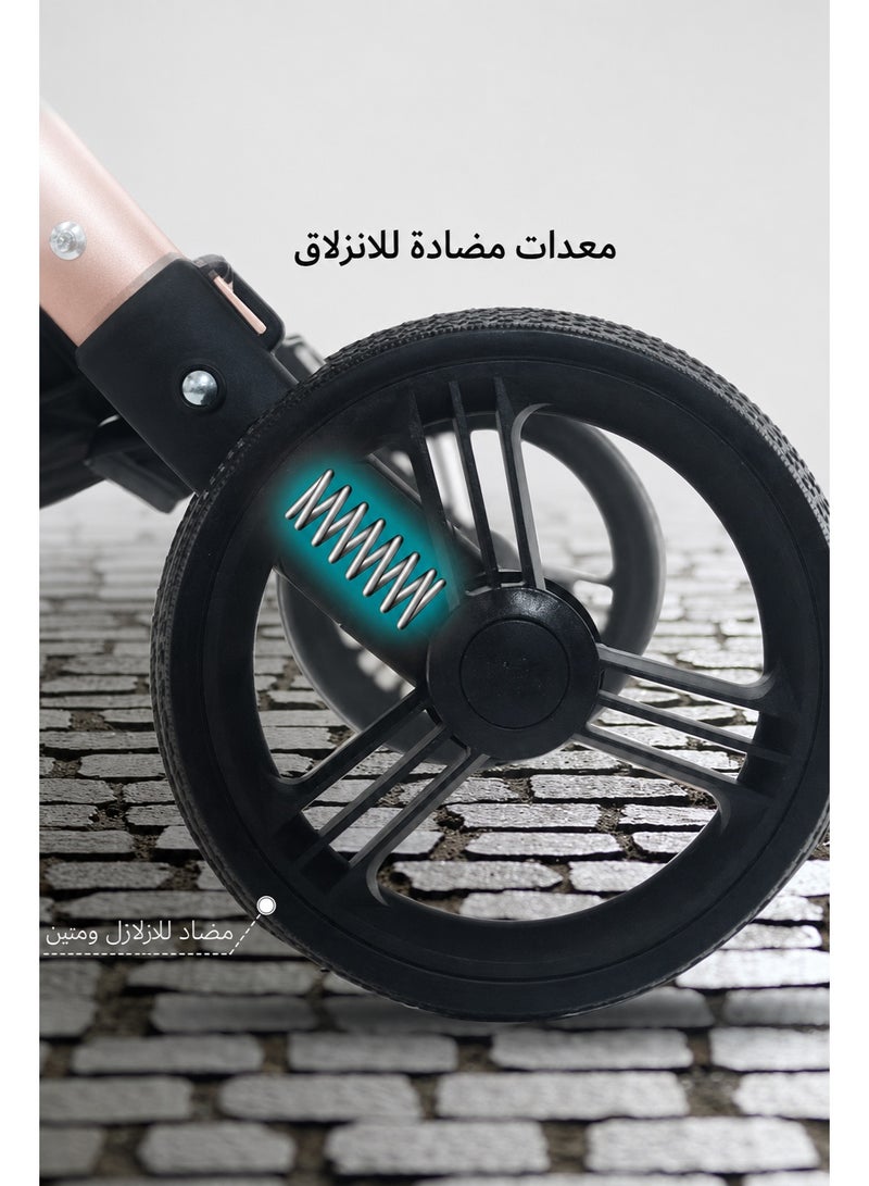 hibobi Luxury Reversible High Landscape Lightweight Baby Stroller with Free Meal Tray and Cup Holder, Quick Folding, Suitable for 0–6 Years, Anti-Slip & Puncture-Proof Rubber Tires, 60kg Load Capacity, Black Travel Stroller - Image 3