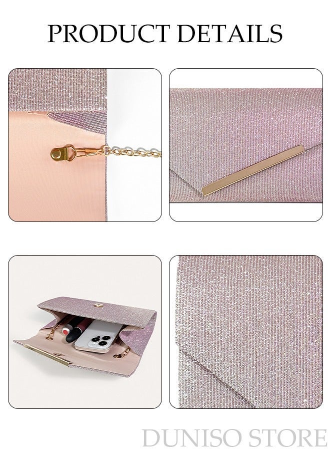 DUNISO Women Shiny Glitter Evening Clutch Crossbody Bag Envelope Handbag Chain Purse for Wedding Formal Cocktail Party - Image 3