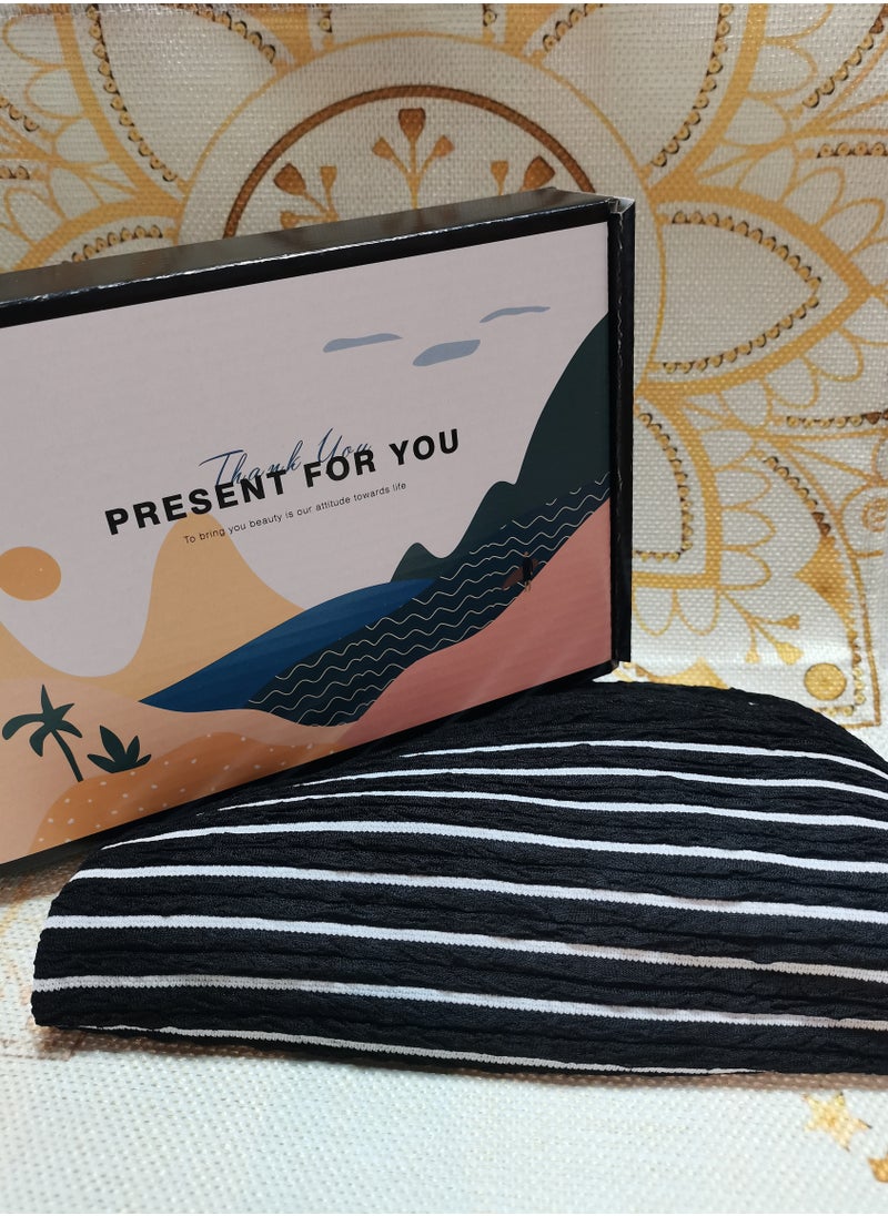 Striped Muslim long-tail elegant fashion Muslim Elastic turban hat chemotherapy hat Islamic Arab Hijab Undercap Elastic Headscarf Hat Ramadan Gift Holiday Gift Box - Black-white Striped - pzsku/Z48EF1890E89CAC501741Z/45/_/1740379872/1be48402-e54b-4d86-976b-5dc7ef979926