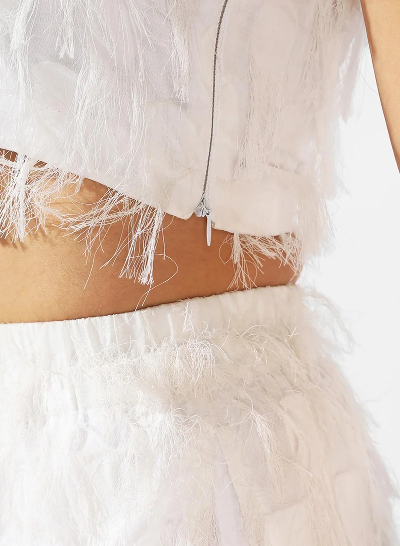 PINACOLADA Women's Chalk White Fringe Co-Ord Set With Slit