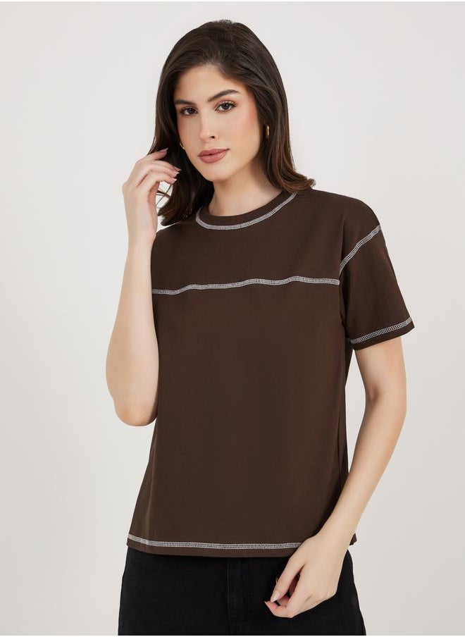 Styli - Contrast Stitch Detail Boxy T-Shirt - Image 1