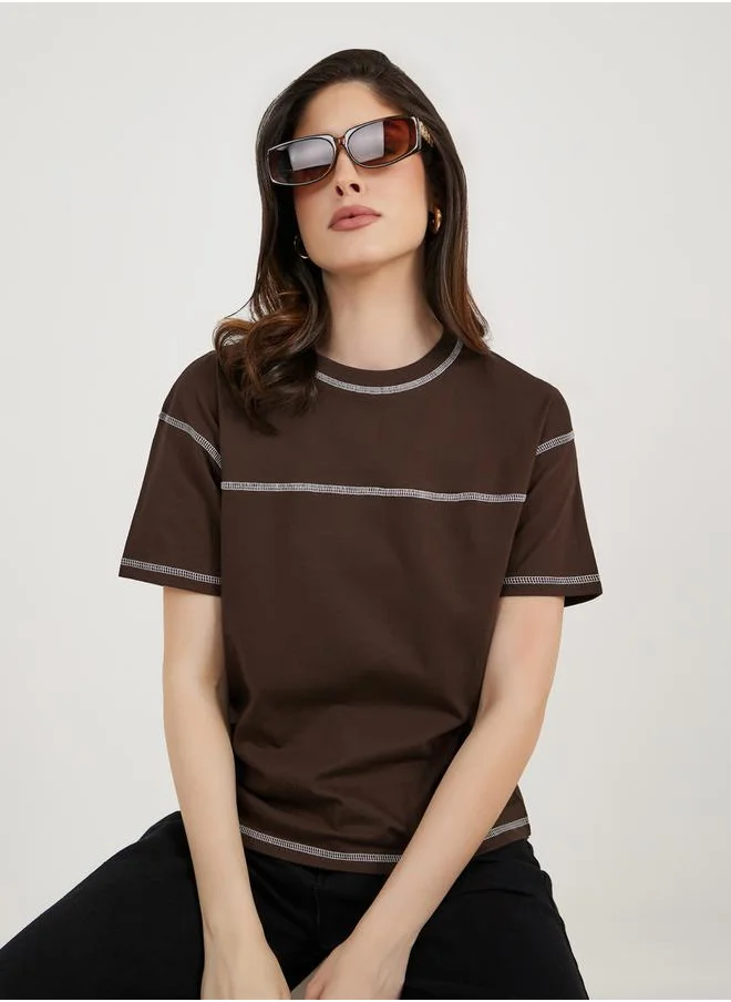 Styli Contrast Stitch Detail Boxy T-Shirt