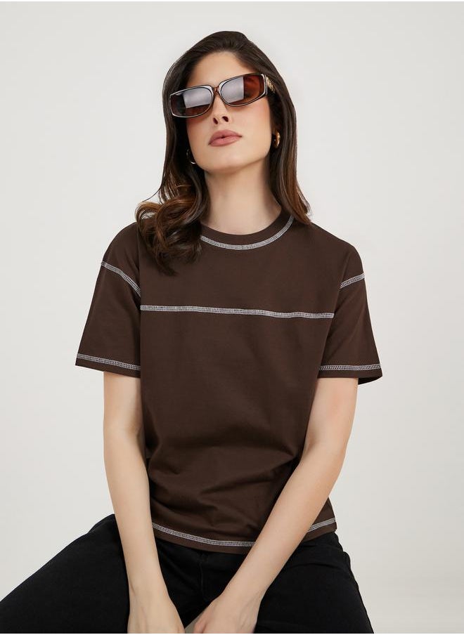 Styli - Contrast Stitch Detail Boxy T-Shirt - Image 1