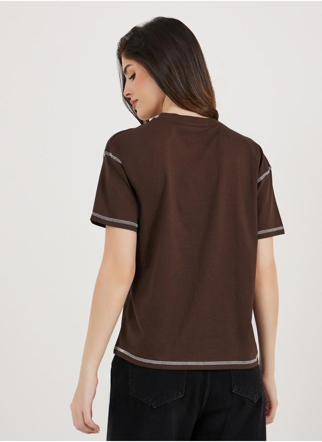 Styli - Contrast Stitch Detail Boxy T-Shirt - Image 1