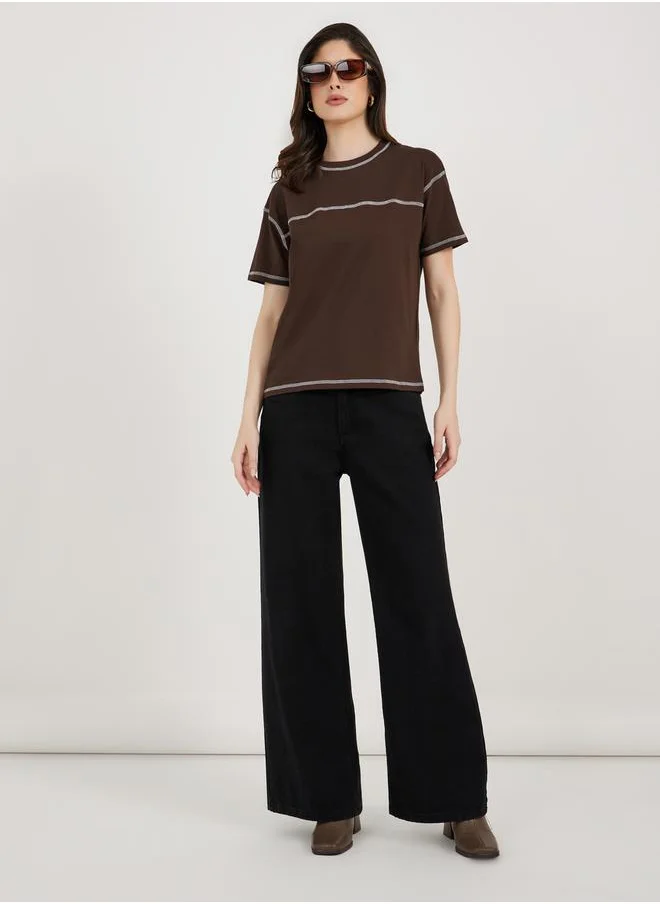 Styli Contrast Stitch Detail Boxy T-Shirt