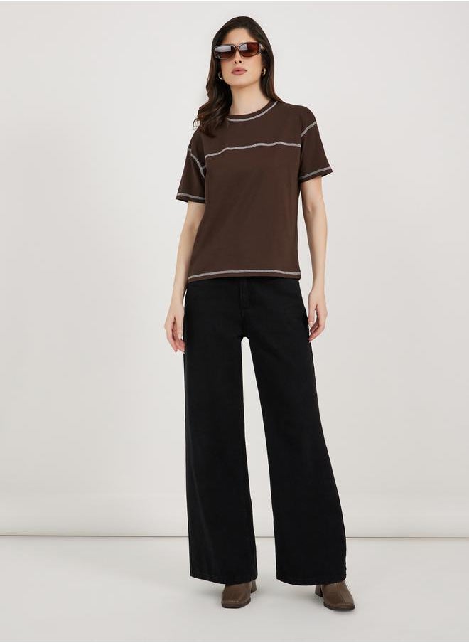 Styli - Contrast Stitch Detail Boxy T-Shirt - Image 1