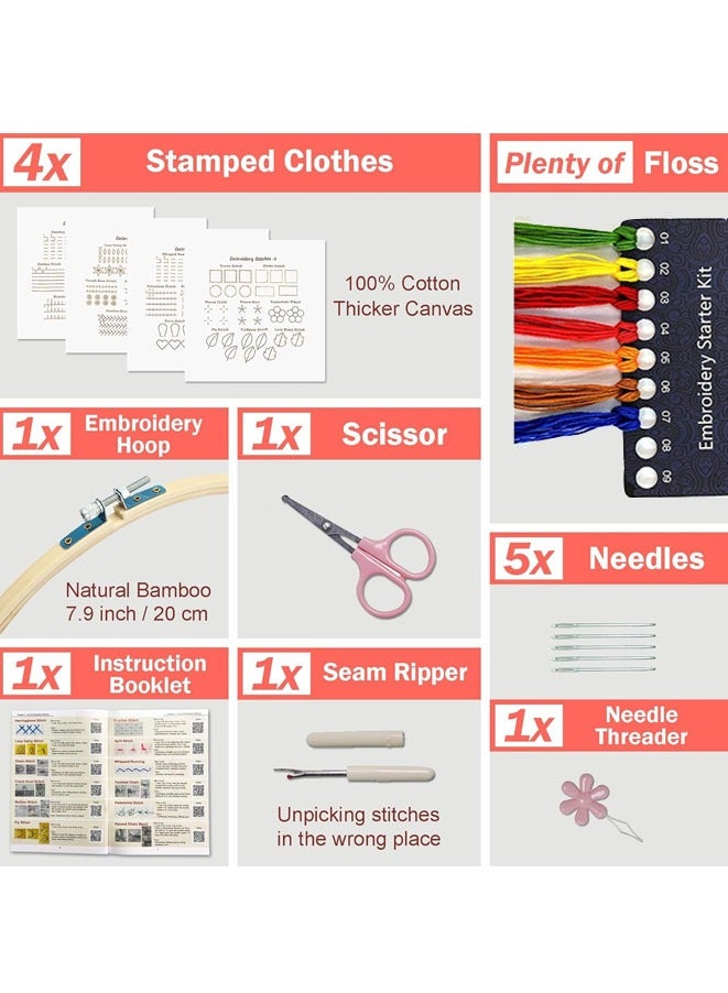 Muyixin طقم ممارسة غرز التطريز 4 مجموعات، طقم تطريز للمبتدئين مع أنماط التطريز، أطقم تطريز يدوي للبالغين والأطفال - Image 3
