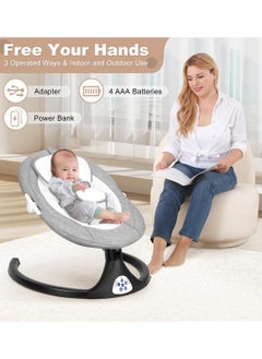 Beauenty Portable Electric Bluetooth Infants Baby Swing With Music, 3 Timer Settings, Tray, Remote Control And Mosquito Net - Grey  - Image 5